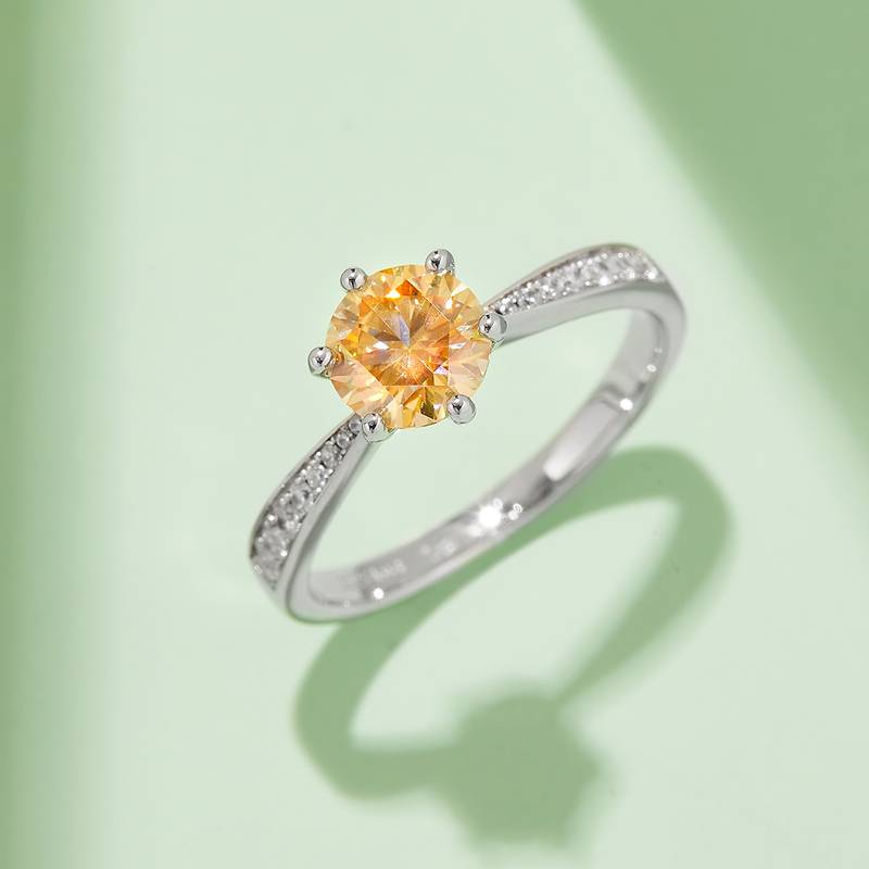 直臂灵动S925银镀白金MoissaniteWomen's Ring1ctD级